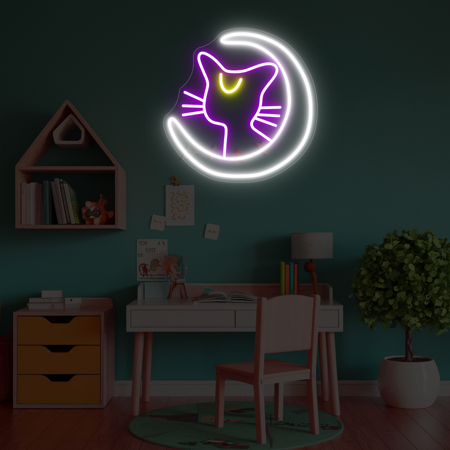 Moonlit Kitty Neon Sign | Celestial Cat Glow