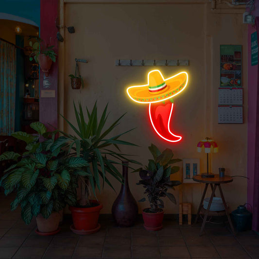 Chilli Fiesta Neon Sign | Hot Pepper UV Neon Decor | Red Hot Chilli UV Sign