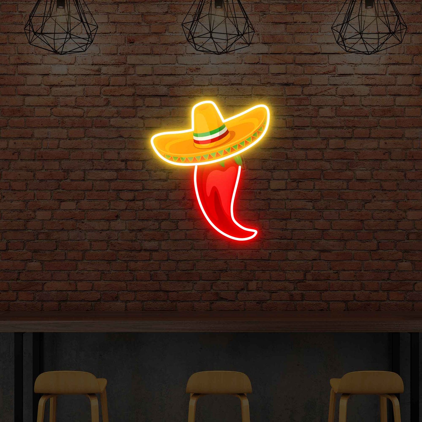 Chilli Fiesta Neon Sign | Hot Pepper UV Neon Decor | Red Hot Chilli UV Sign