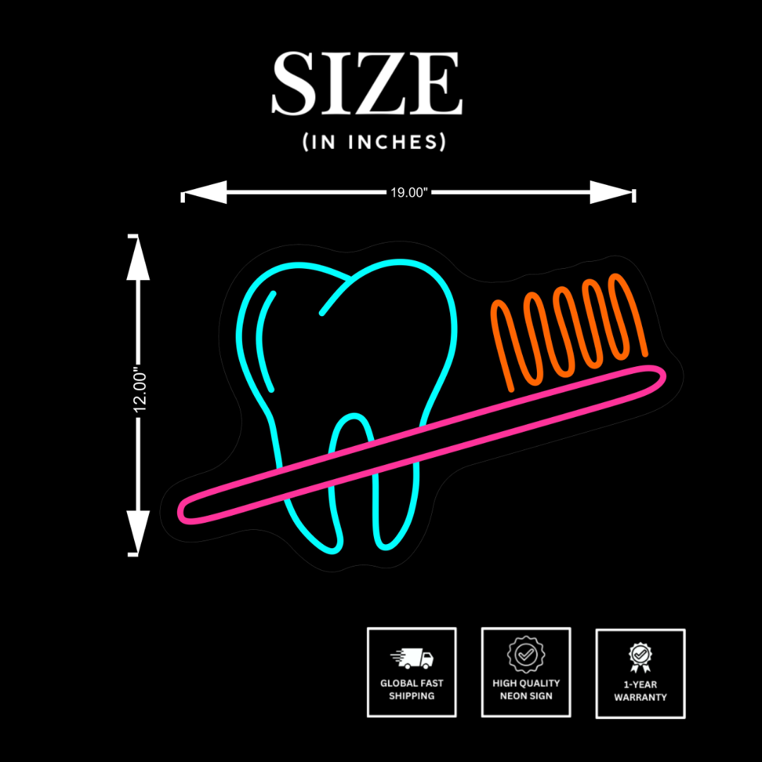 Dental Hygiene Neon Sign | Tooth Neon Light for Offices & Decor
